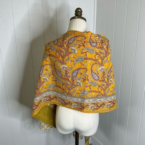 Handmade Reversible Scarf Made From Recycled Saris Gold Green Mixed Media - Picture 6 of 6
